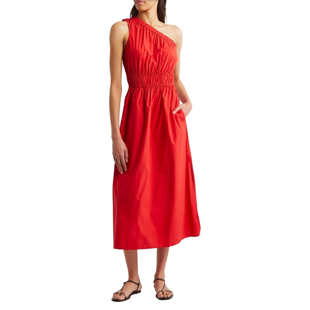 Rails Selani One-Shoulder Cotton Poplin Dress Terracotta Womens Medium